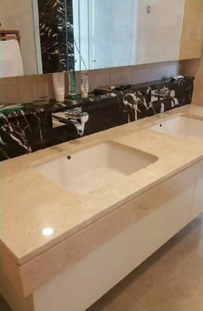 Clean marble bathroom vanity